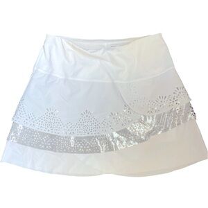 Lucky in Love White Layered Laser-Cut Skort with Silver Accent